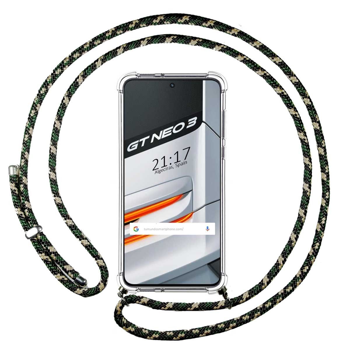 Funda Colgante Transparente para Realme GT Neo 3 5G con Cordon Verde / Dorado