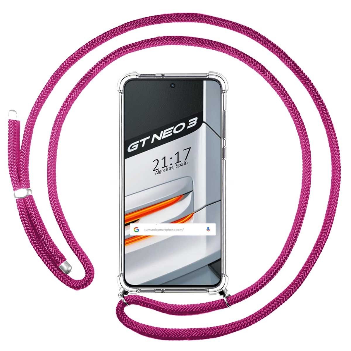 Funda Colgante Transparente para Realme GT Neo 3 5G con Cordon Rosa Fucsia