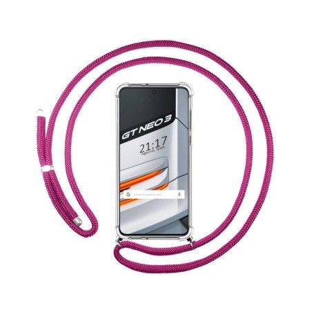 Funda Colgante Transparente para Realme GT Neo 3 5G con Cordon Rosa Fucsia