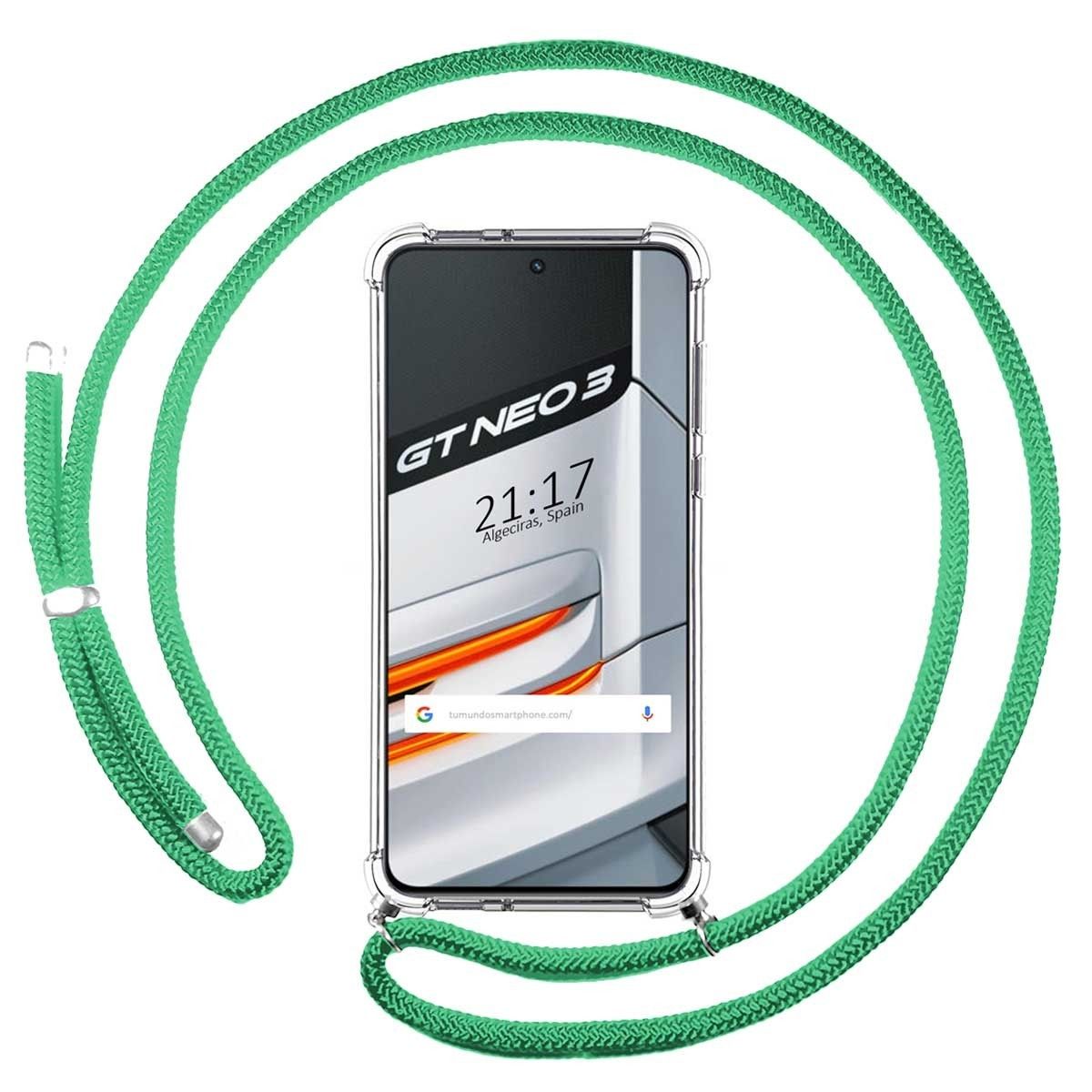 Funda Colgante Transparente para Realme GT Neo 3 5G con Cordon Verde Agua