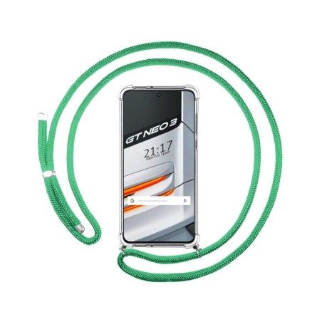 Funda Colgante Transparente para Realme GT Neo 3 5G con Cordon Verde Agua