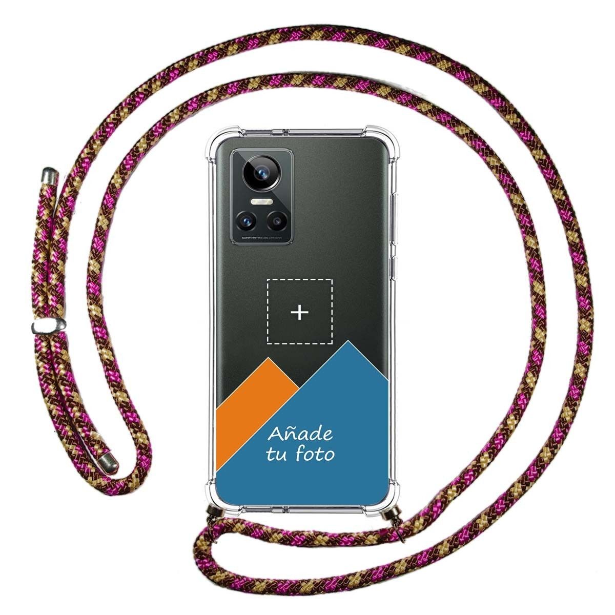 Personaliza tu Funda Colgante Transparente para Realme GT Neo 3 5G con Cordon Rosa / Dorado Dibujo Personalizada
