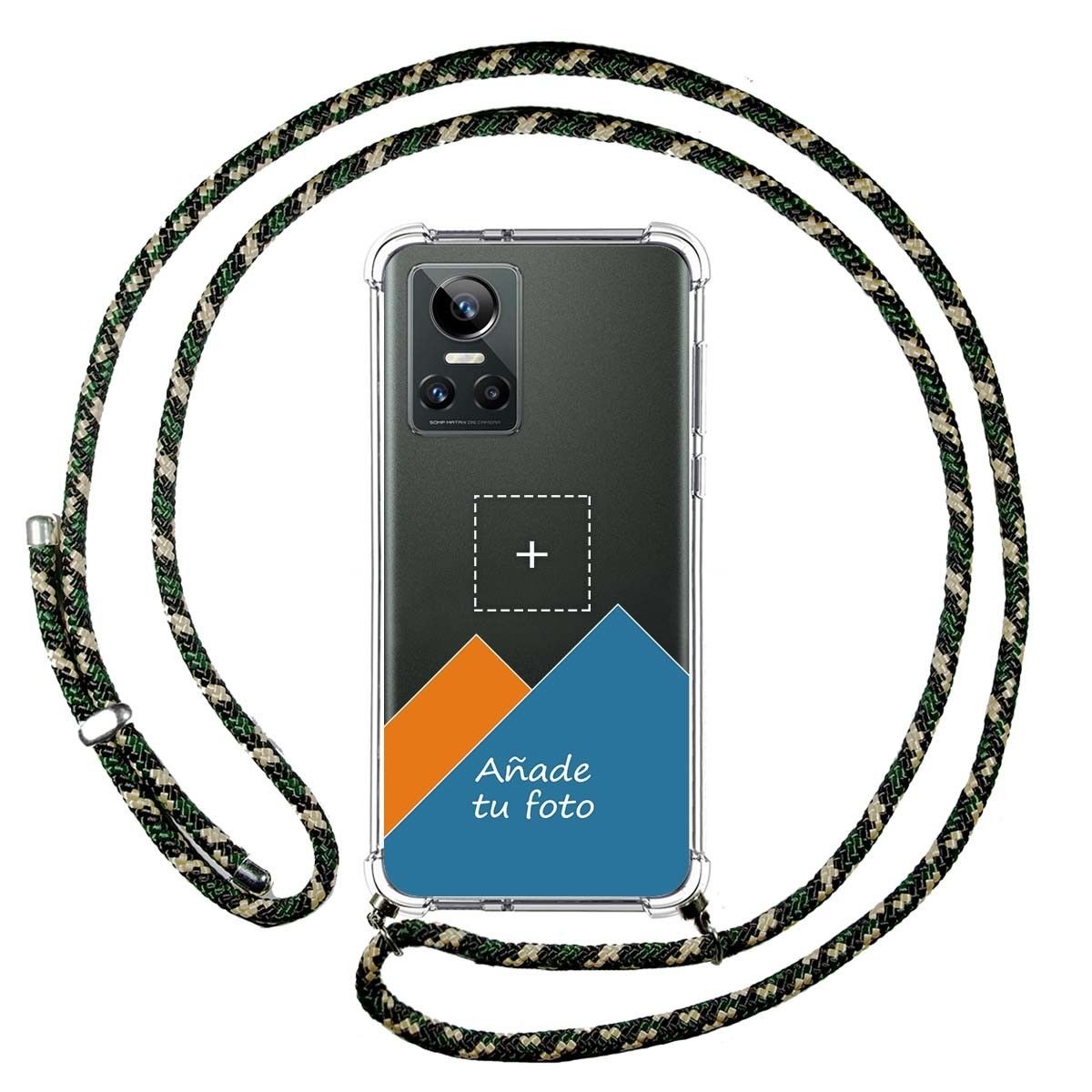 Personaliza tu Funda Colgante Transparente para Realme GT Neo 3 5G con Cordon Verde / Dorado Dibujo Personalizada