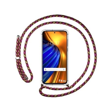 Funda Colgante Transparente para Xiaomi Poco F4 5G con Cordon Rosa / Dorado