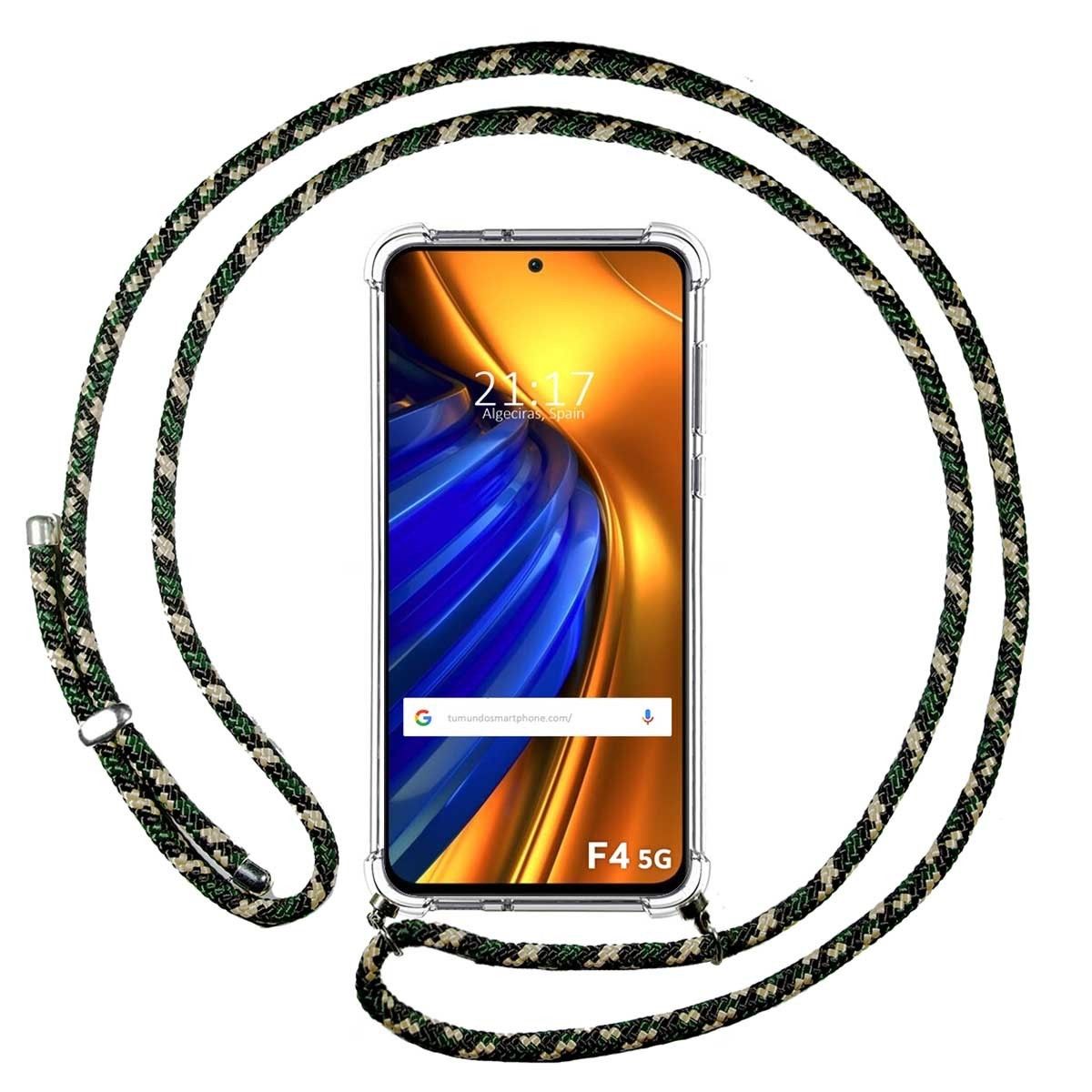 Funda Colgante Transparente para Xiaomi Poco F4 5G con Cordon Verde / Dorado