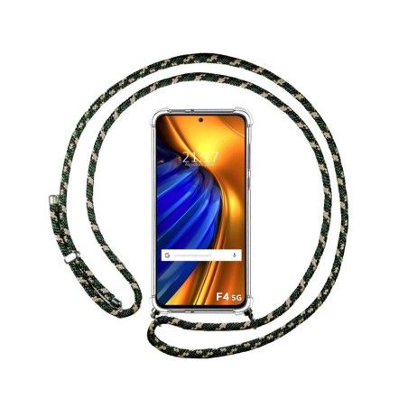 Funda Colgante Transparente para Xiaomi Poco F4 5G con Cordon Verde / Dorado