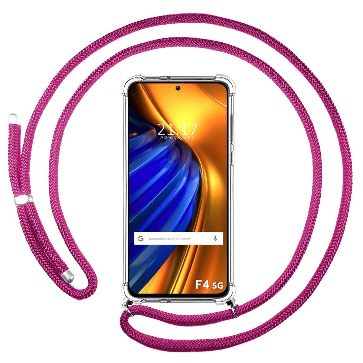 Funda Colgante Transparente para Xiaomi Poco F4 5G con Cordon Rosa Fucsia