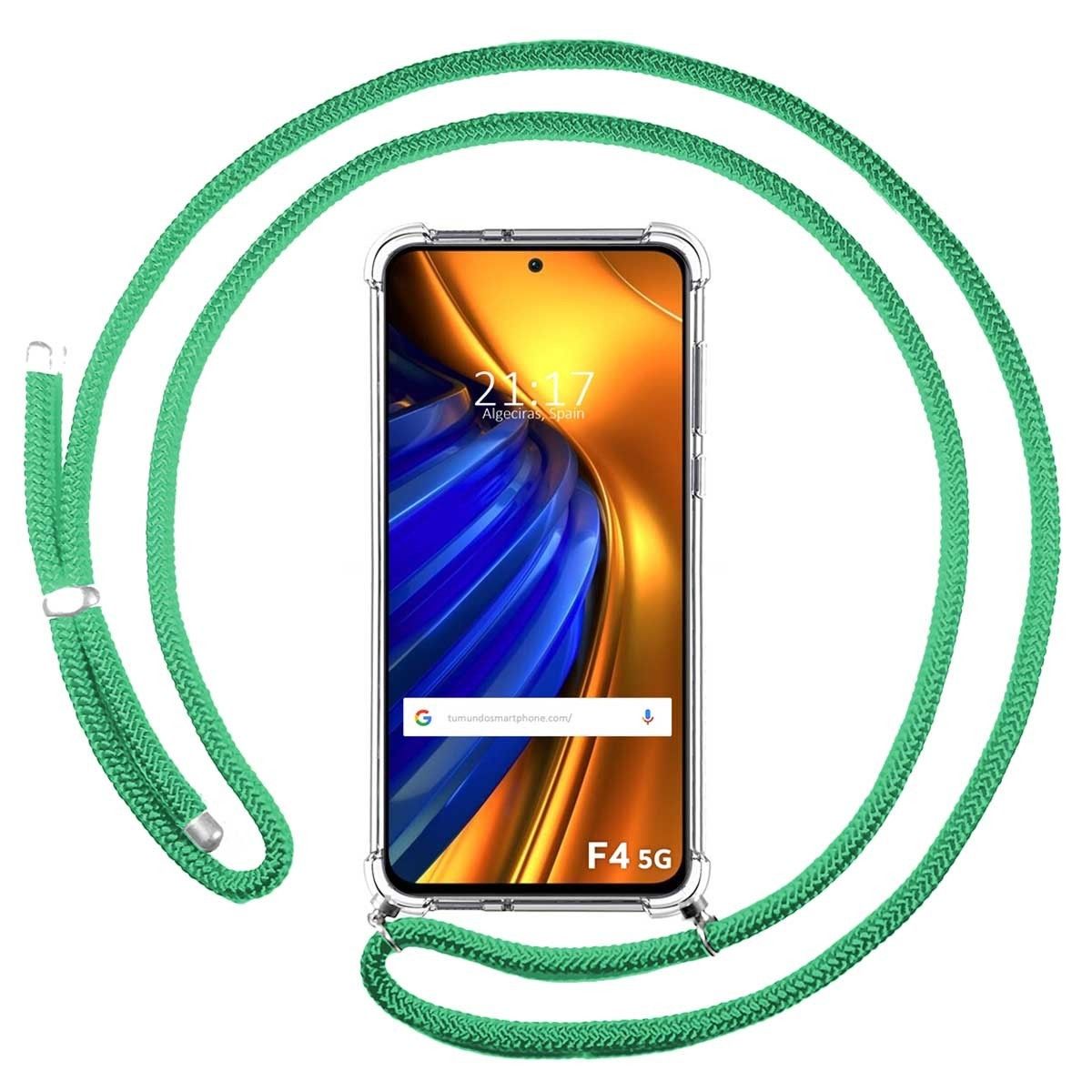 Funda Colgante Transparente para Xiaomi Poco F4 5G con Cordon Verde Agua