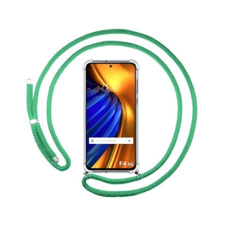 Funda Colgante Transparente para Xiaomi Poco F4 5G con Cordon Verde Agua