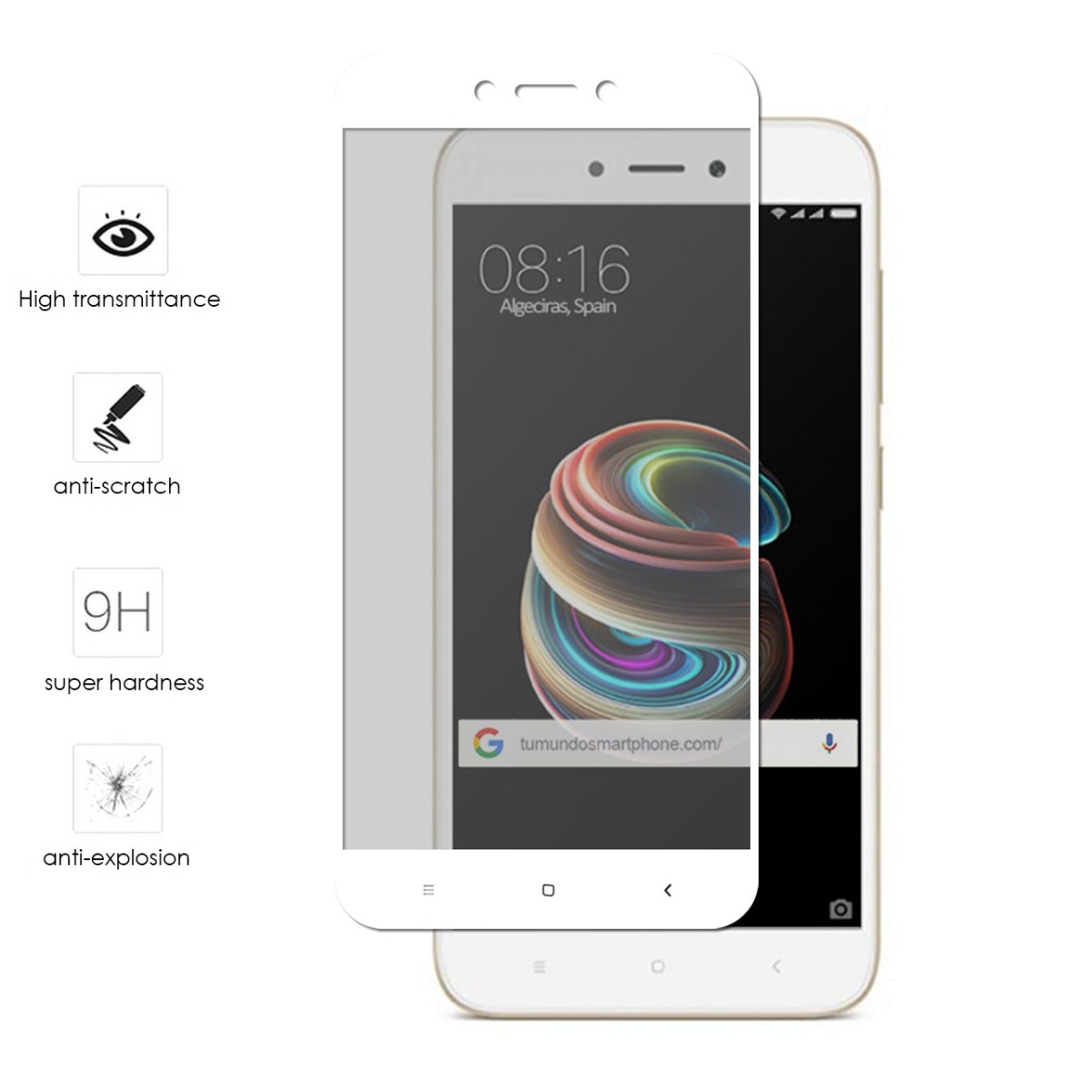 Protector Cristal Templado Frontal Completo Blanco para Xiaomi Redmi 5A 5"  Vidrio