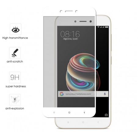 Protector Cristal Templado Frontal Completo Blanco para Xiaomi Redmi 5A 5"  Vidrio