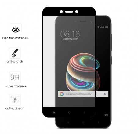 Protector Cristal Templado Frontal Completo Negro para Xiaomi Redmi 5A 5"  Vidrio