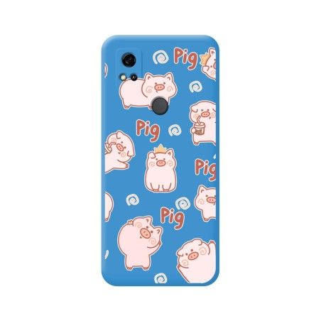 Funda Silicona Líquida Azul para ZTE Blade A31 diseño Cerdos Dibujos