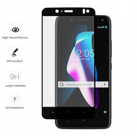 Protector Cristal Templado Frontal Completo Negro para Bq Aquaris V / Vs  Vidrio