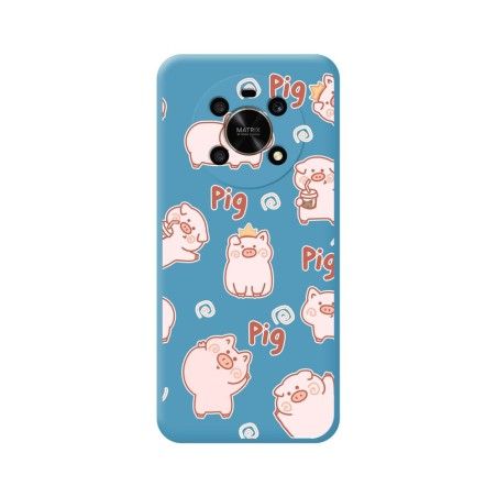 Funda Silicona Líquida Azul para Huawei Honor Magic 4 Lite diseño Cerdos Dibujos