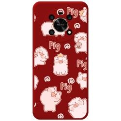 Funda Silicona Líquida Roja para Huawei Honor Magic 4 Lite diseño Cerdos Dibujos