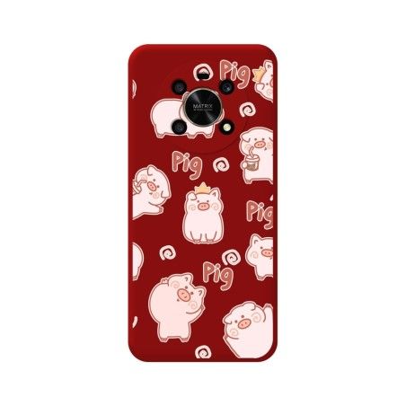 Funda Silicona Líquida Roja para Huawei Honor Magic 4 Lite diseño Cerdos Dibujos