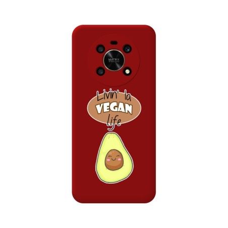 Funda Silicona Líquida Roja para Huawei Honor Magic 4 Lite diseño Vegan Life Dibujos