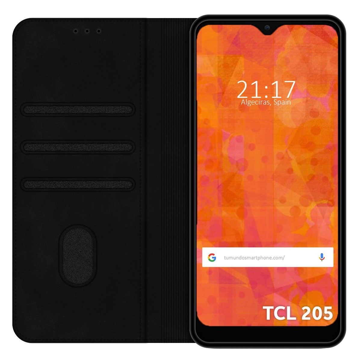 Funda Polipiel con Tarjetero para TCL 205 Color Negra