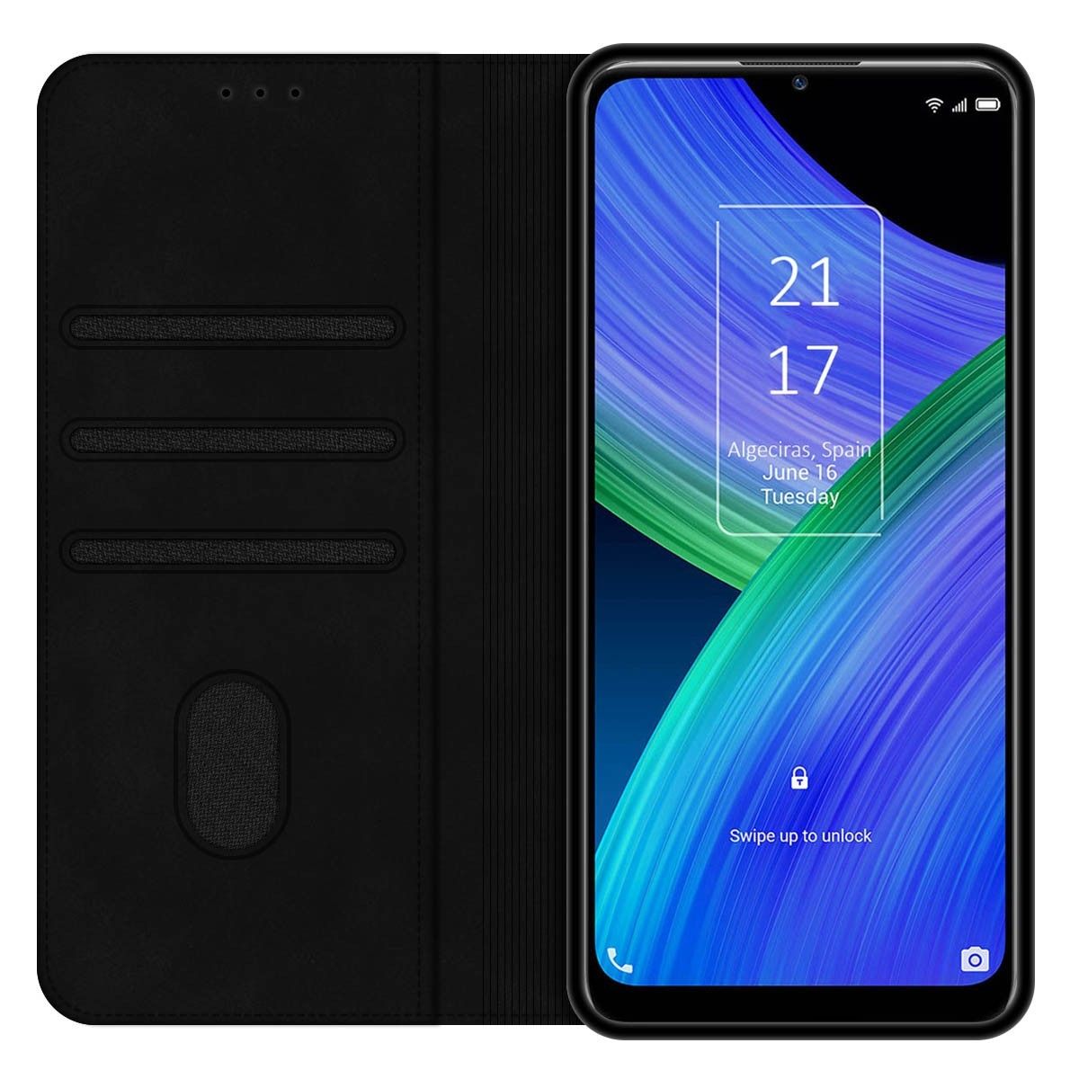 Funda Polipiel con Tarjetero para TCL 20 R 5G Color Negra