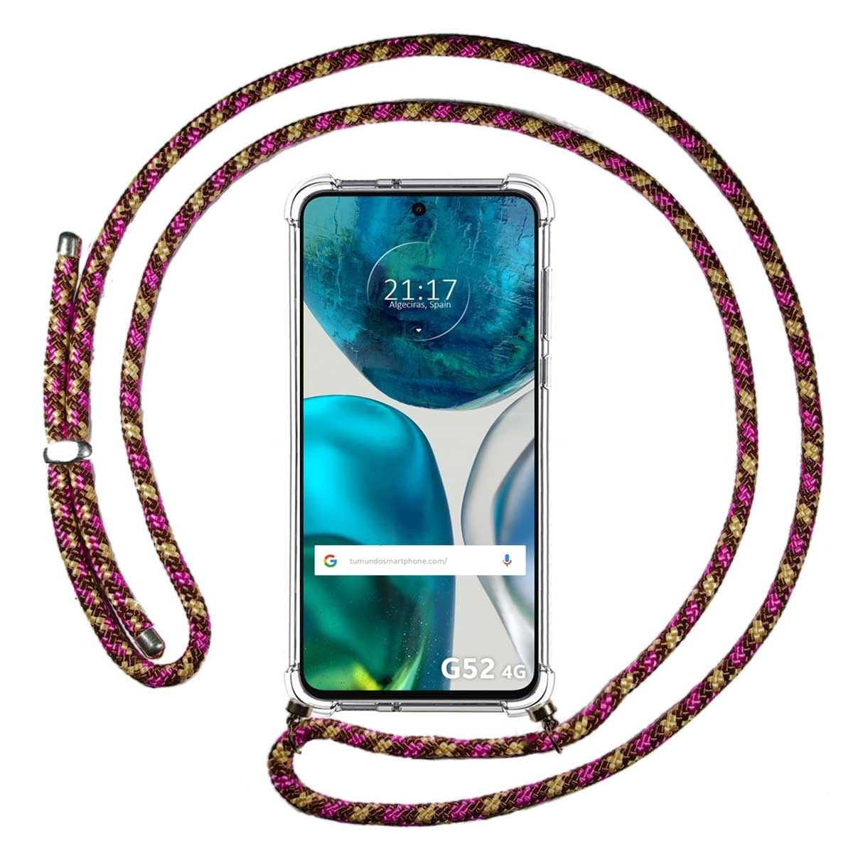 Funda Colgante Transparente para Motorola Moto G52 4G con Cordon Rosa / Dorado