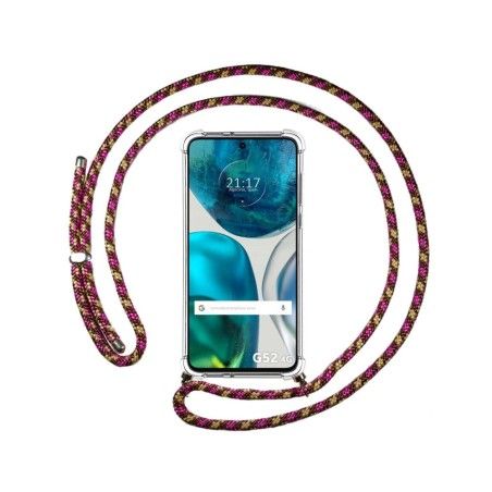 Funda Colgante Transparente para Motorola Moto G52 4G con Cordon Rosa / Dorado
