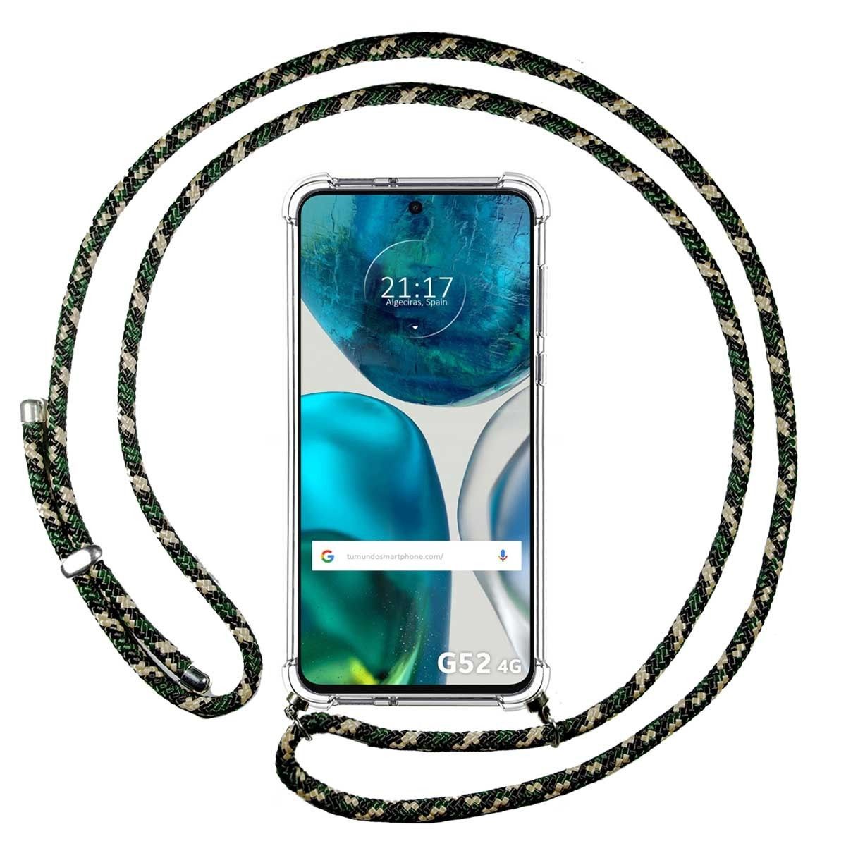 Funda Colgante Transparente para Motorola Moto G52 4G con Cordon Verde / Dorado