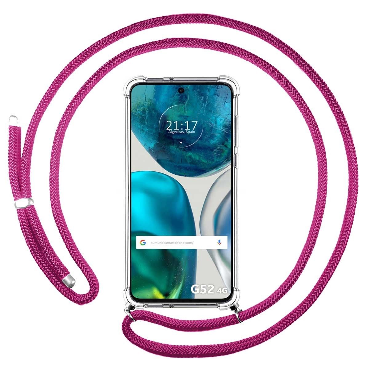 Funda Colgante Transparente para Motorola Moto G52 4G con Cordon Rosa Fucsia