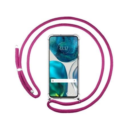 Funda Colgante Transparente para Motorola Moto G52 4G con Cordon Rosa Fucsia