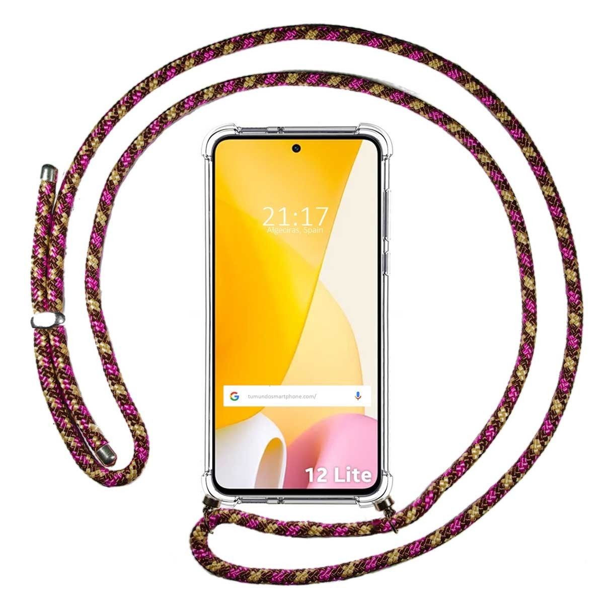 Funda Colgante Transparente para Xiaomi 12 Lite 5G con Cordon Rosa / Dorado