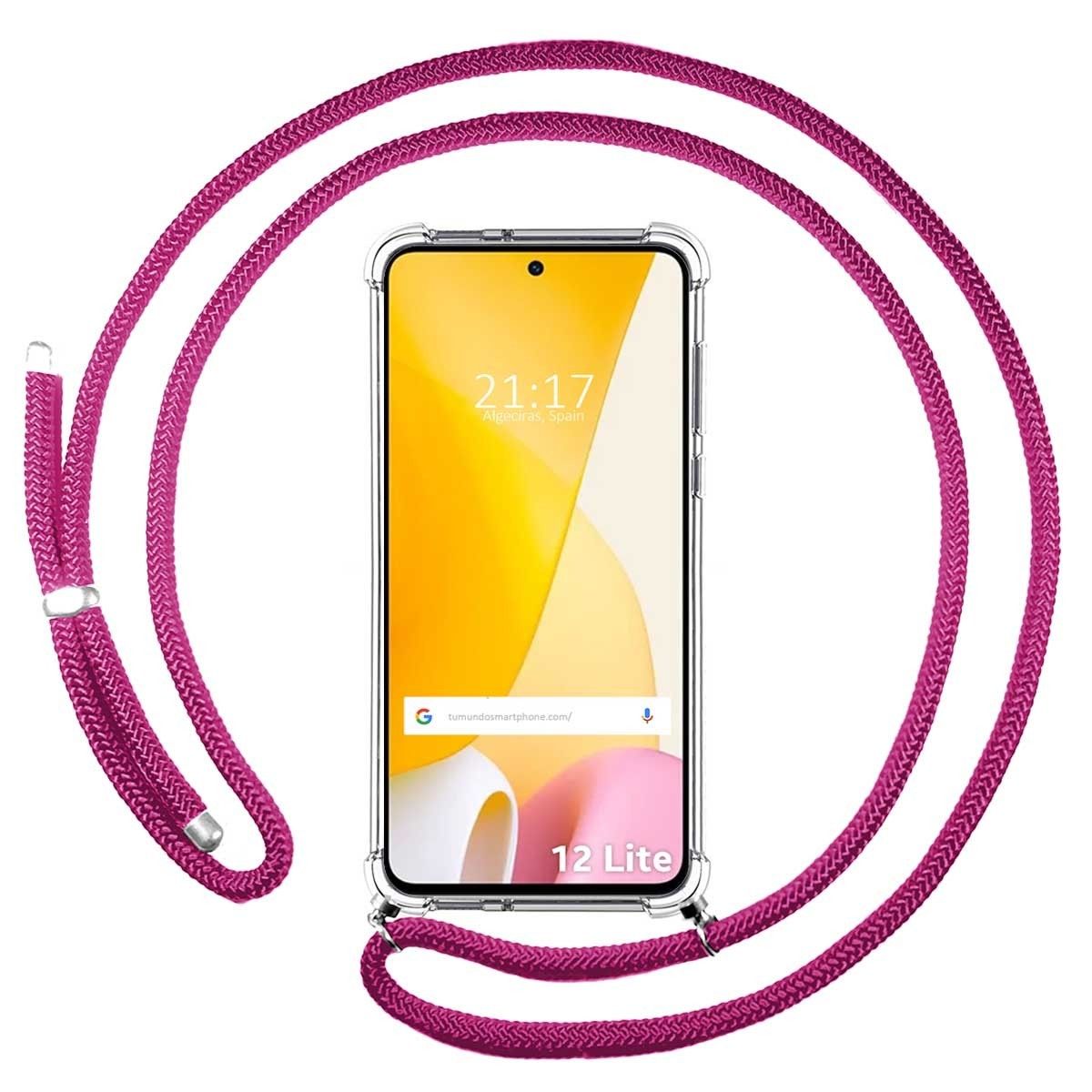 Funda Colgante Transparente para Xiaomi 12 Lite 5G con Cordon Rosa Fucsia