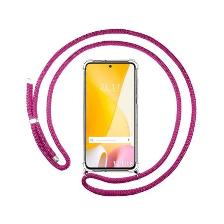 Funda Colgante Transparente para Xiaomi 12 Lite 5G con Cordon Rosa Fucsia