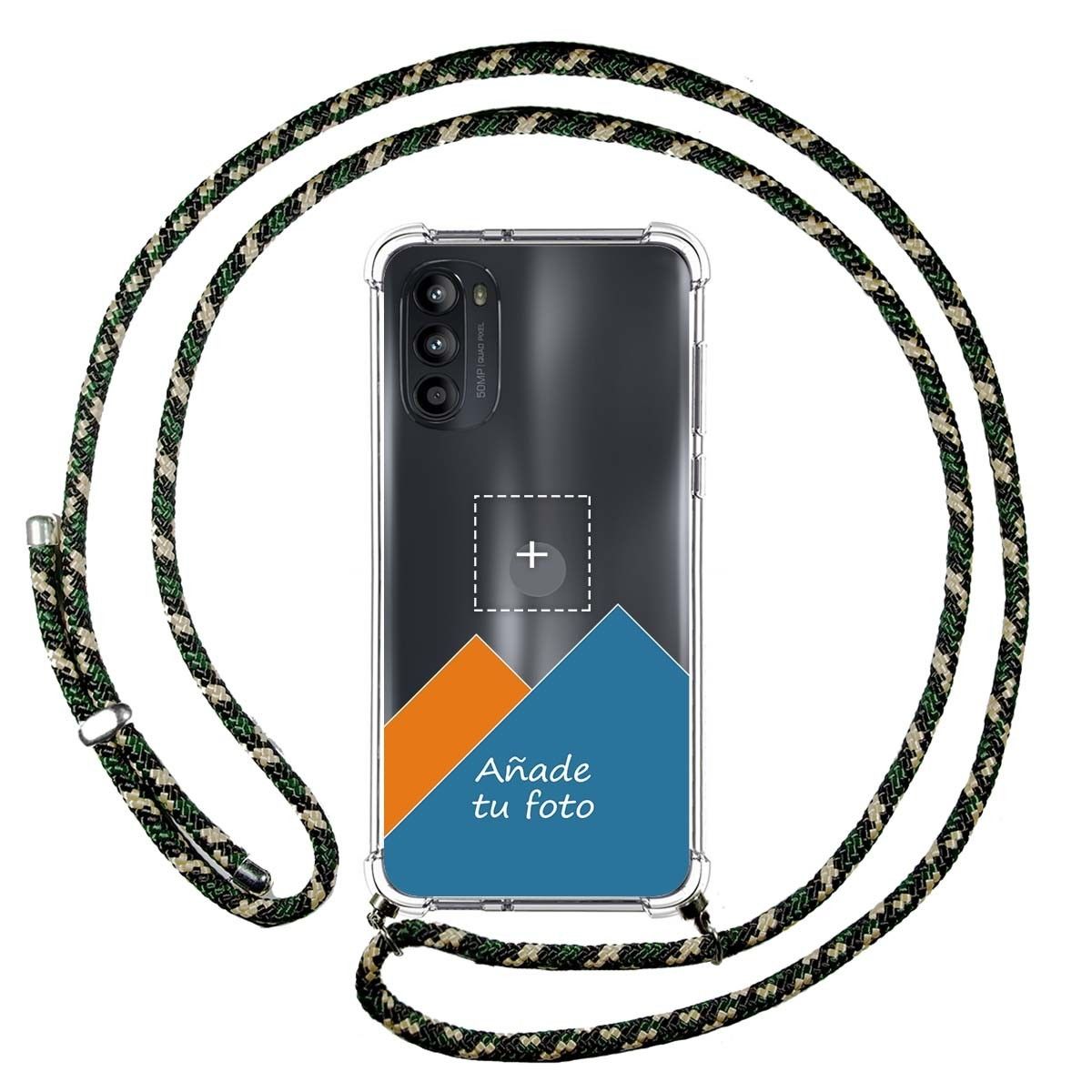 Personaliza tu Funda Colgante Transparente para Motorola Moto G52 4G con Cordon Verde / Dorado Dibujo Personalizada