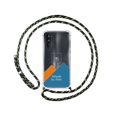 Personaliza tu Funda Colgante Transparente para Motorola Moto G52 4G con Cordon Verde / Dorado Dibujo Personalizada