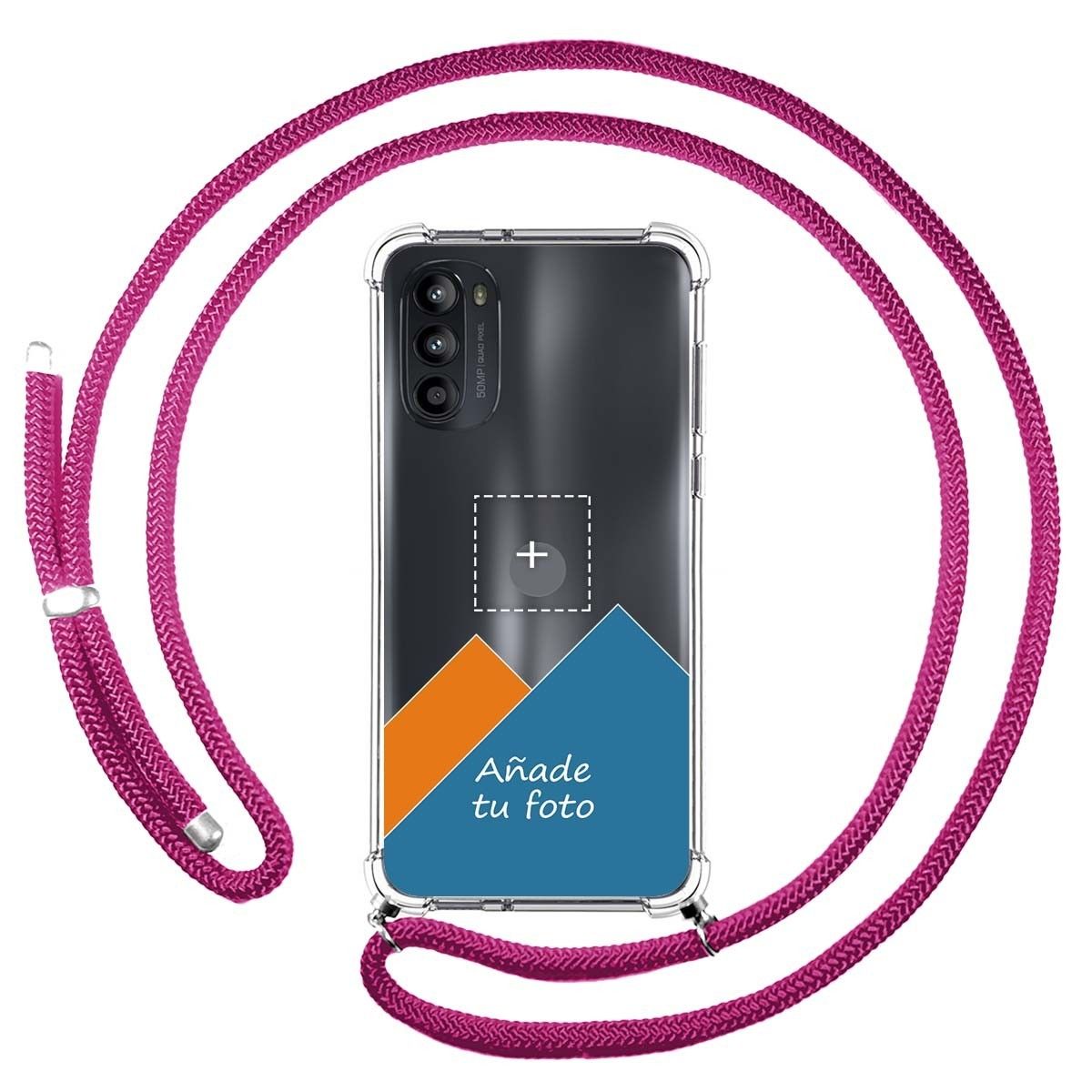 Personaliza tu Funda Colgante Transparente para Motorola Moto G52 4G con Cordon Rosa Fucsia Dibujo Personalizada
