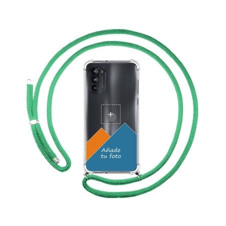 Personaliza tu Funda Colgante Transparente para Motorola Moto G52 4G con Cordon Verde Agua Dibujo Personalizada