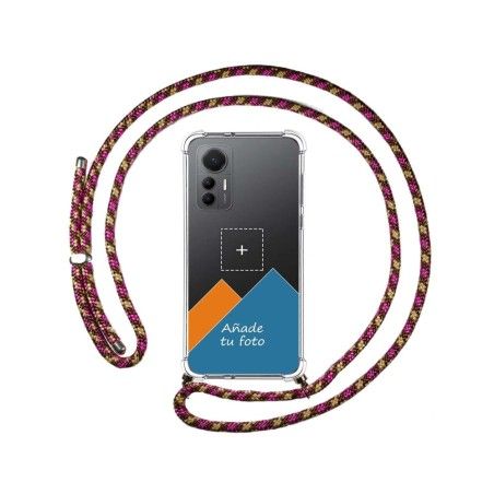 Personaliza tu Funda Colgante Transparente para Xiaomi 12 Lite 5G con Cordon Rosa / Dorado Dibujo Personalizada