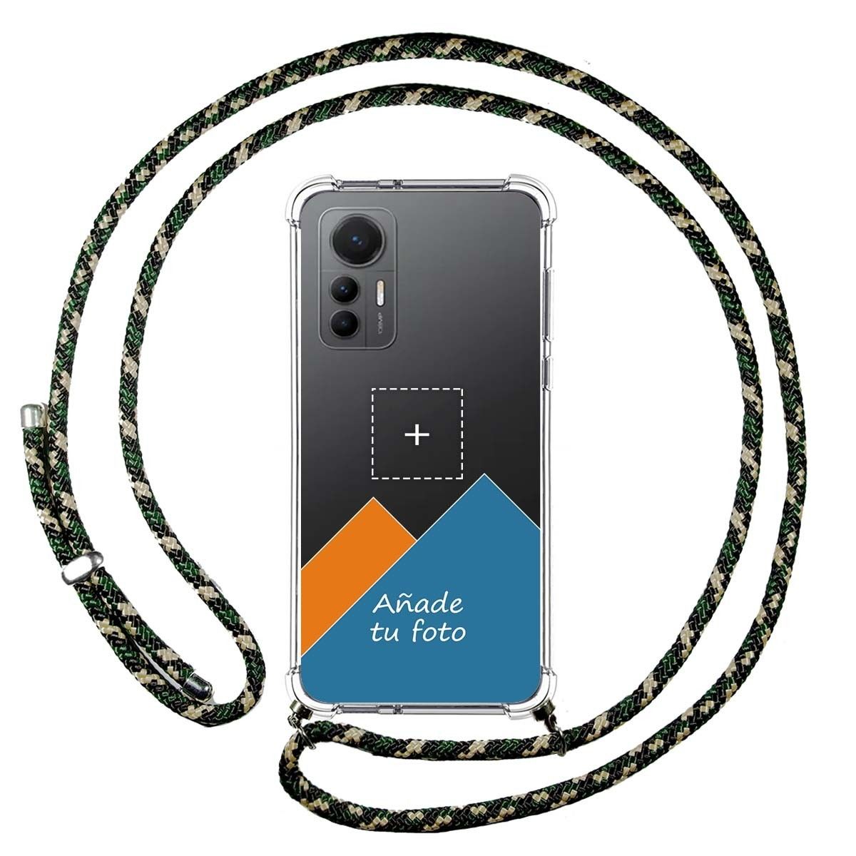 Personaliza tu Funda Colgante Transparente para Xiaomi 12 Lite 5G con Cordon Verde / Dorado Dibujo Personalizada