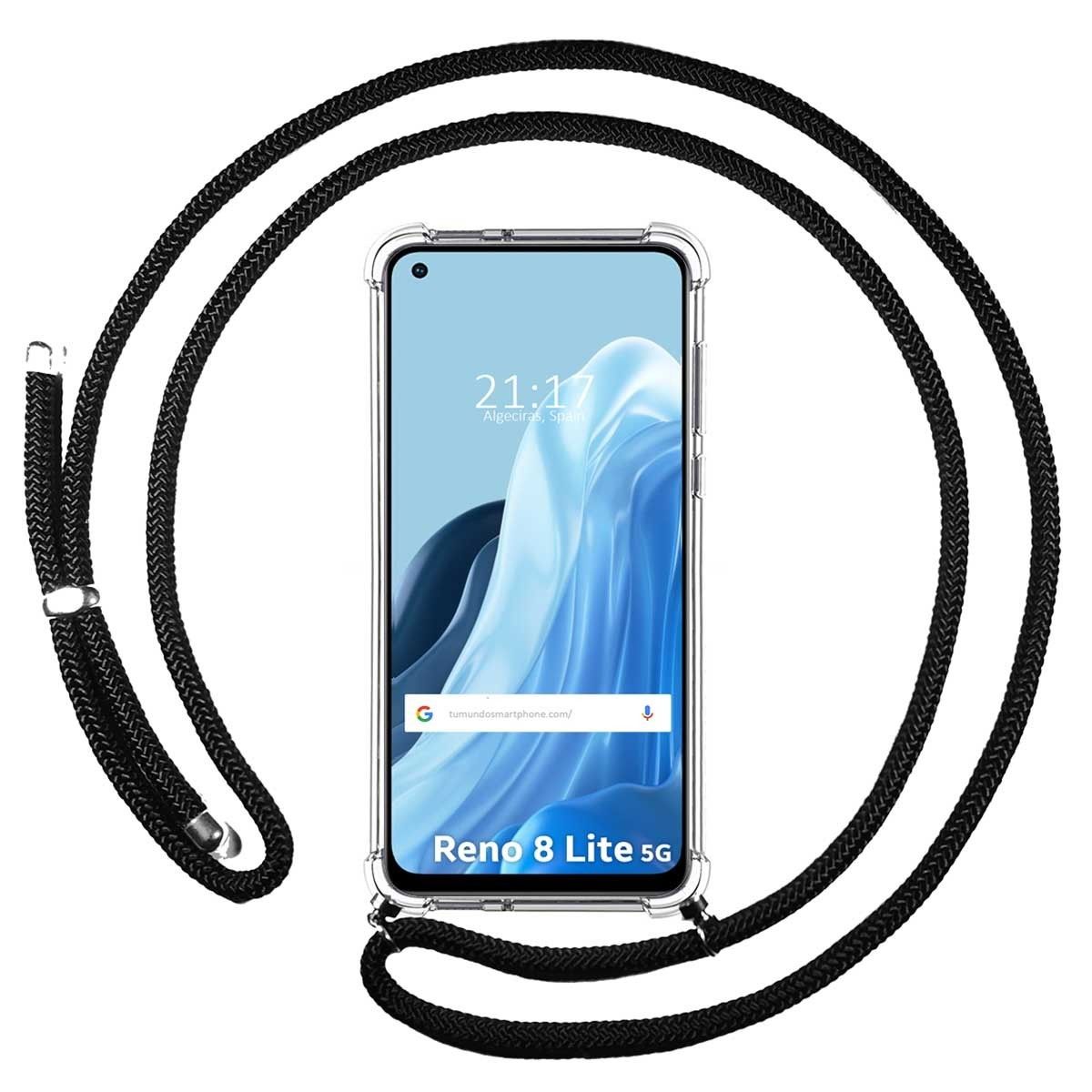 Funda Colgante Transparente para Oppo Reno 8 Lite 5G con Cordon Negro