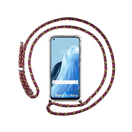 Funda Colgante Transparente para Oppo Reno 8 Lite 5G con Cordon Rosa / Dorado