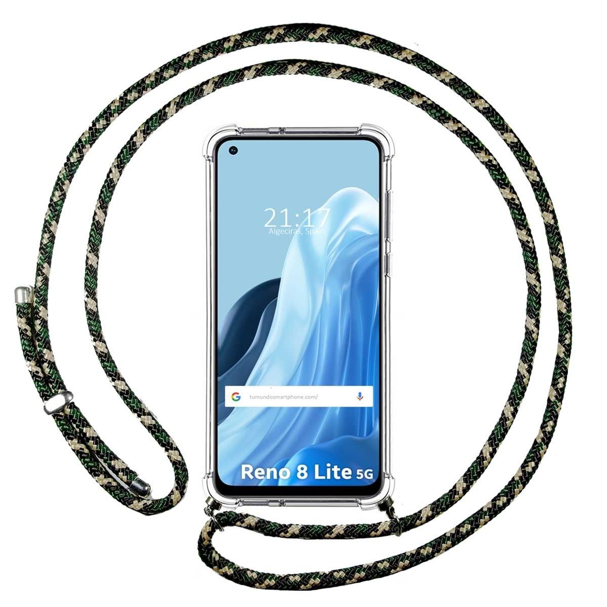 Funda Colgante Transparente para Oppo Reno 8 Lite 5G con Cordon Verde / Dorado