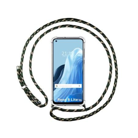 Funda Colgante Transparente para Oppo Reno 8 Lite 5G con Cordon Verde / Dorado