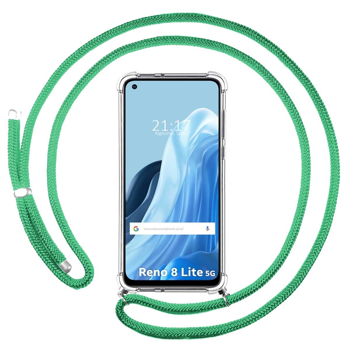 Funda Colgante Transparente para Oppo Reno 8 Lite 5G con Cordon Verde Agua