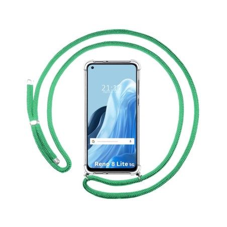 Funda Colgante Transparente para Oppo Reno 8 Lite 5G con Cordon Verde Agua