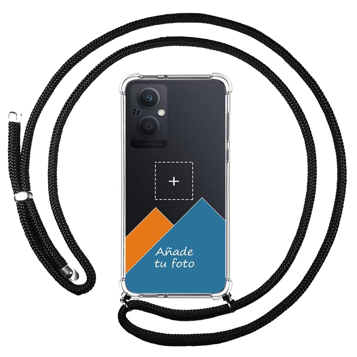 Personaliza tu Funda Colgante Transparente para Oppo Reno 8 Lite 5G con Cordon Negro Dibujo Personalizada