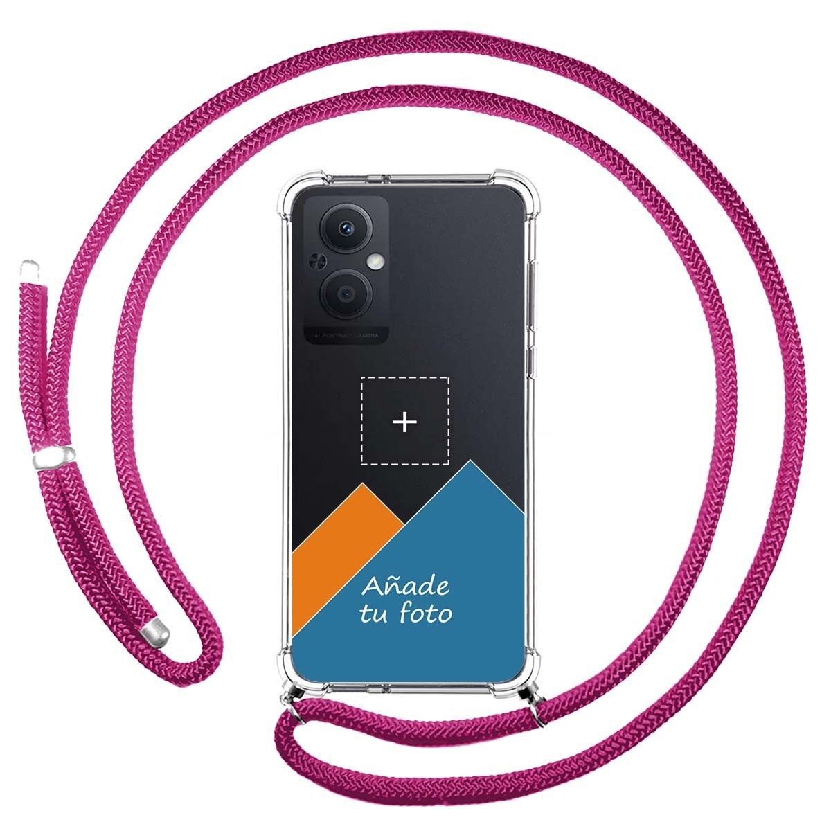 Personaliza tu Funda Colgante Transparente para Oppo Reno 8 Lite 5G con Cordon Rosa Fucsia Dibujo Personalizada