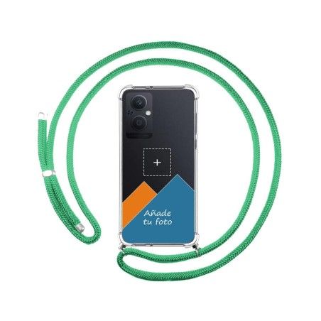 Personaliza tu Funda Colgante Transparente para Oppo Reno 8 Lite 5G con Cordon Verde Agua Dibujo Personalizada