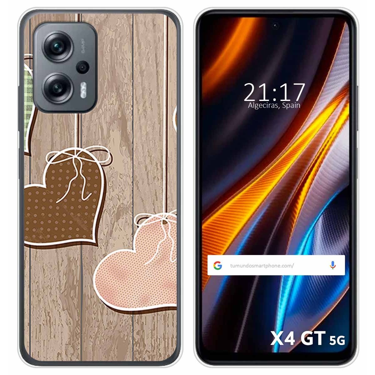 Funda Silicona para Xiaomi Poco X4 GT 5G diseño Corazones Madera Dibujos