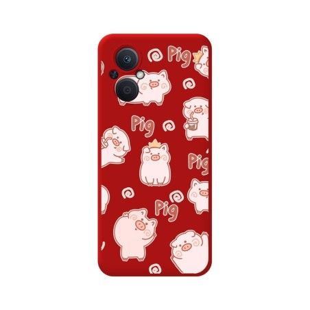 Funda Silicona Líquida Roja para Oppo Reno 8 Lite 5G diseño Cerdos Dibujos