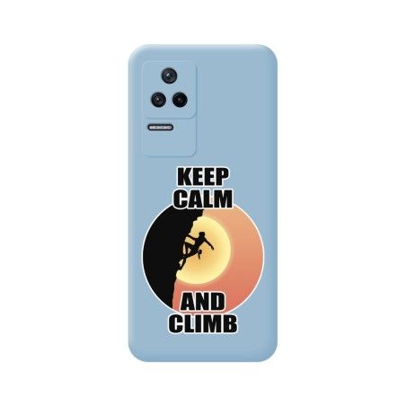 Funda Silicona Líquida Azul para Xiaomi Poco F4 5G diseño Mujer Escalada Dibujos